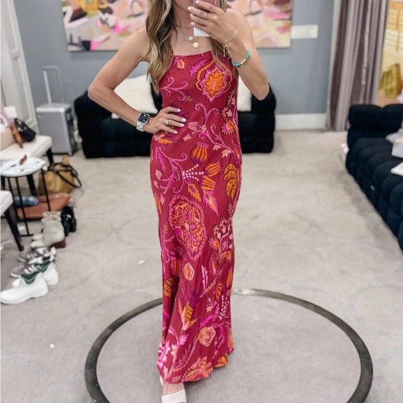 FARM RIO Sunset Tapestry Satin Maxi Dress M - Picture 3 of 8
